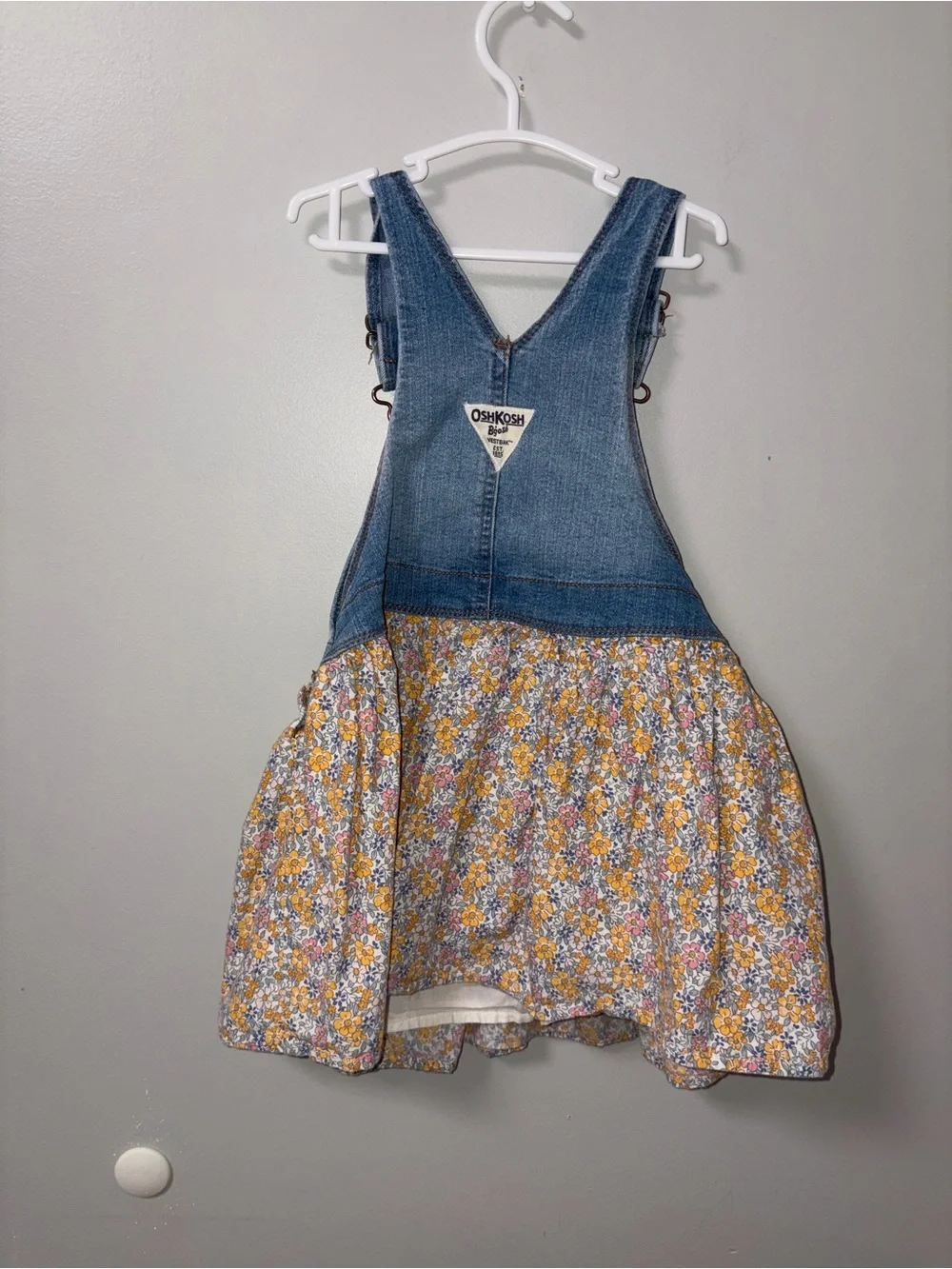 Oshkosh B’gosh Denim Overall Dress Yellow & Pink Floral Skirt 4T